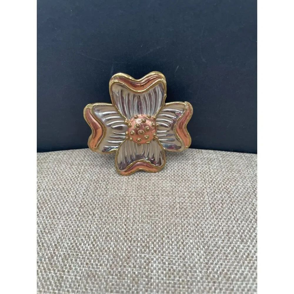 Vintage Dogwood Flower Broach Has Bail and Pin Gold Tone, Silver and Copper Retr